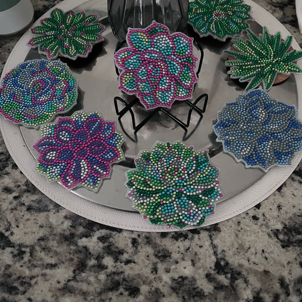 Colorful Beaded Succulent Coasters Set